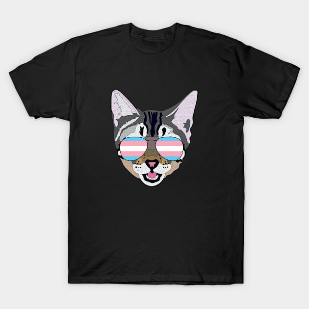 Cute Cat Sunglasses Trans Transgender Pride Flag T-Shirt by NightField